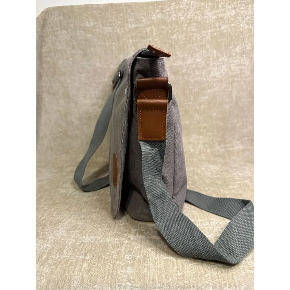 Mactso Classic Fashion Unisex Flap Canvas Satchel Messenger Bag Grey Medium